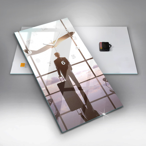 Ceas vertical de perete din sticlă Omul la aeroport