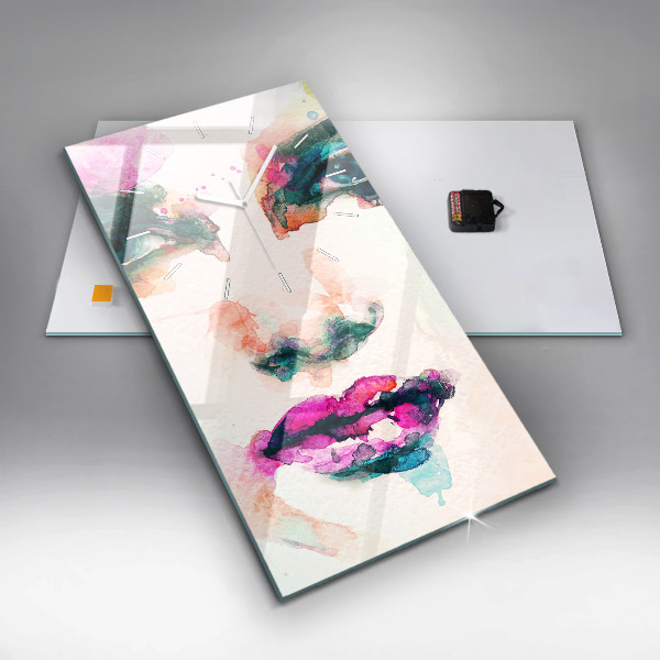 Ceas vertical de perete din sticlă Față de femeie abstractă