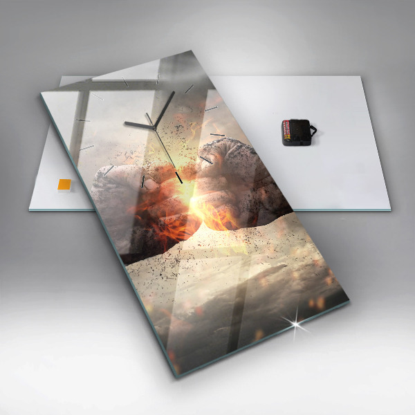 Ceas vertical de perete din sticlă Pumnii Puterea Puterea