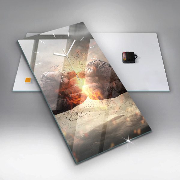 Ceas vertical de perete din sticlă Pumnii Puterea Puterea