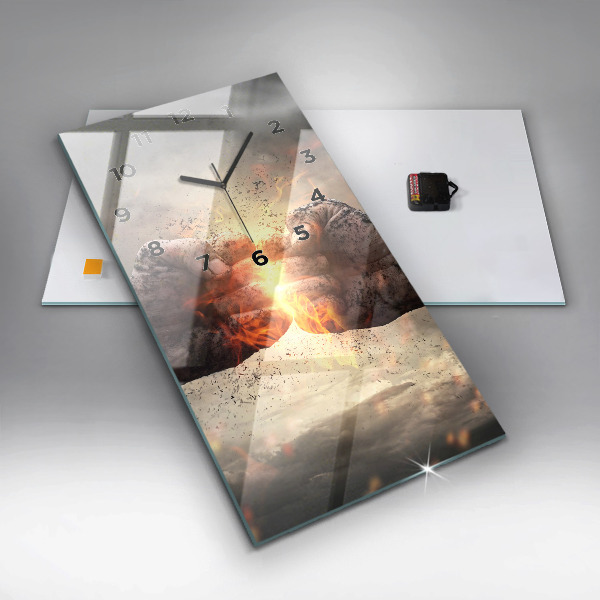 Ceas vertical de perete din sticlă Pumnii Puterea Puterea