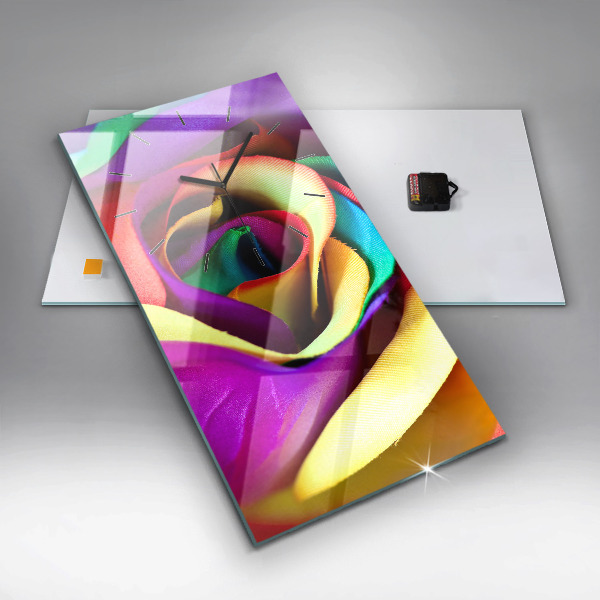 Ceas vertical de perete din sticlă Trandafir curcubeu