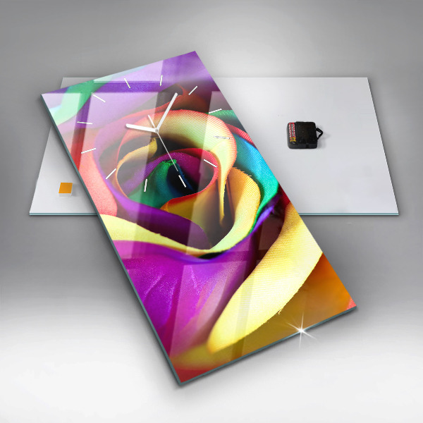 Ceas vertical de perete din sticlă Trandafir curcubeu