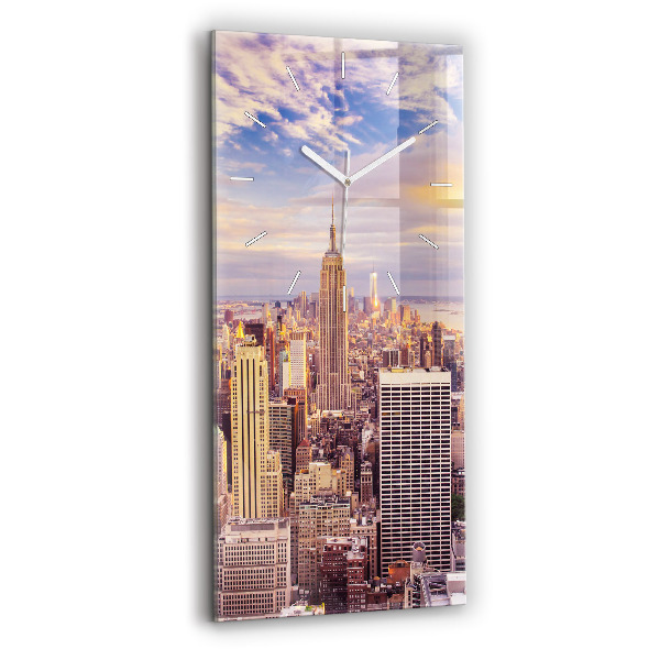 Ceas vertical de perete din sticlă Apus de soare New York