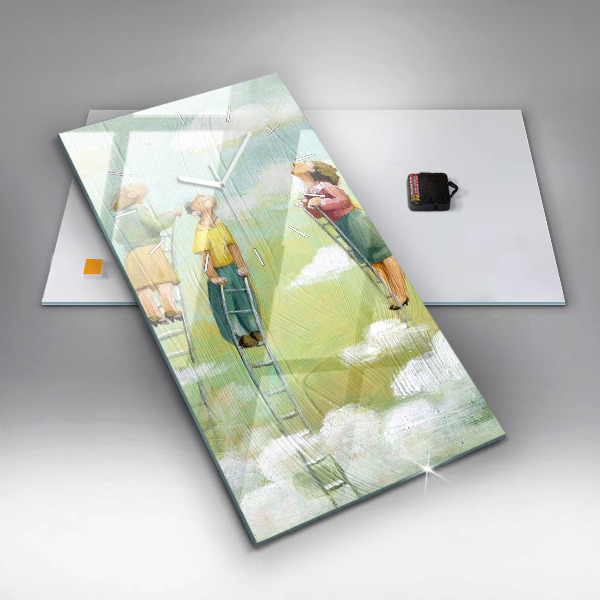 Ceas vertical de perete din sticlă Oameni pe scară