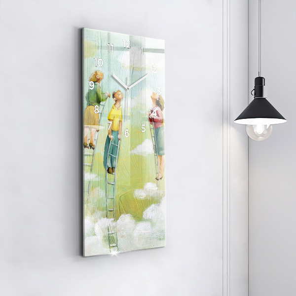 Ceas vertical de perete din sticlă Oameni pe scară