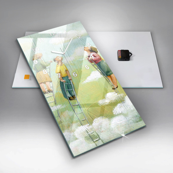 Ceas vertical de perete din sticlă Oameni pe scară