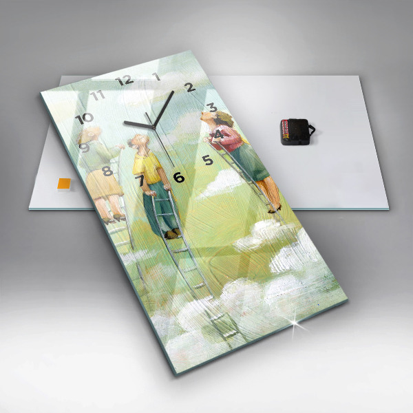 Ceas vertical de perete din sticlă Oameni pe scară