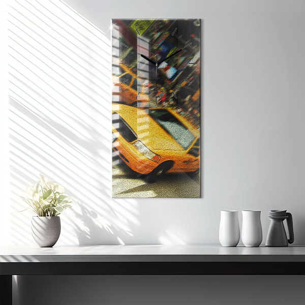 Ceas vertical de perete din sticlă Taxiuri din New York