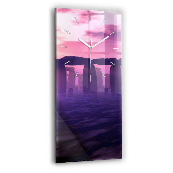 Ceas vertical de perete din sticlă Apus de soare la Stonehenge