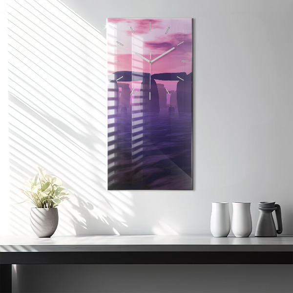 Ceas vertical de perete din sticlă Apus de soare la Stonehenge