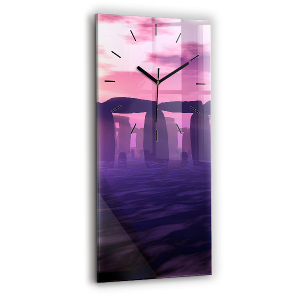 Ceas vertical de perete din sticlă Apus de soare la Stonehenge
