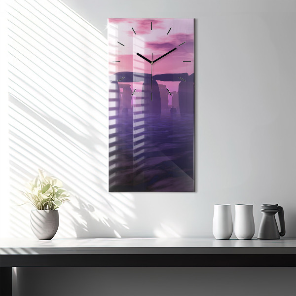 Ceas vertical de perete din sticlă Apus de soare la Stonehenge