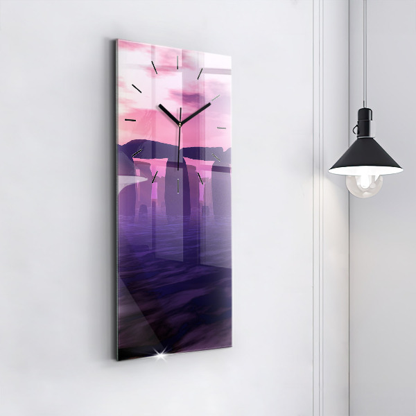 Ceas vertical de perete din sticlă Apus de soare la Stonehenge