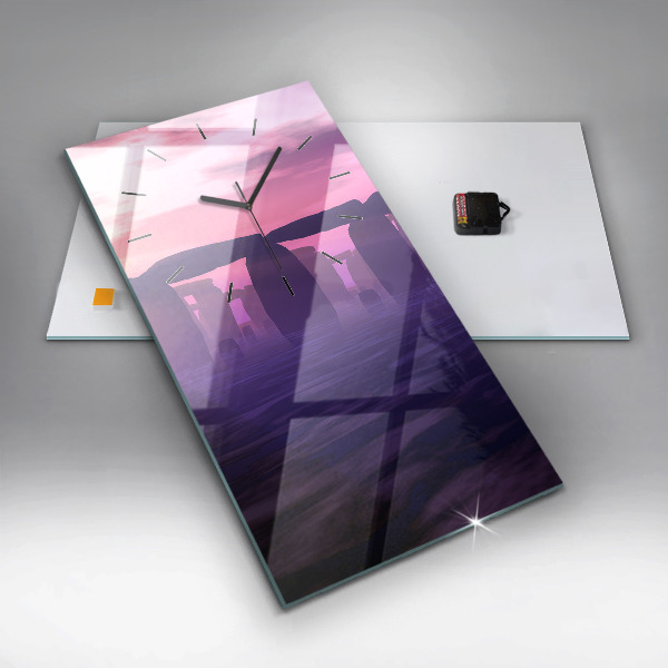 Ceas vertical de perete din sticlă Apus de soare la Stonehenge