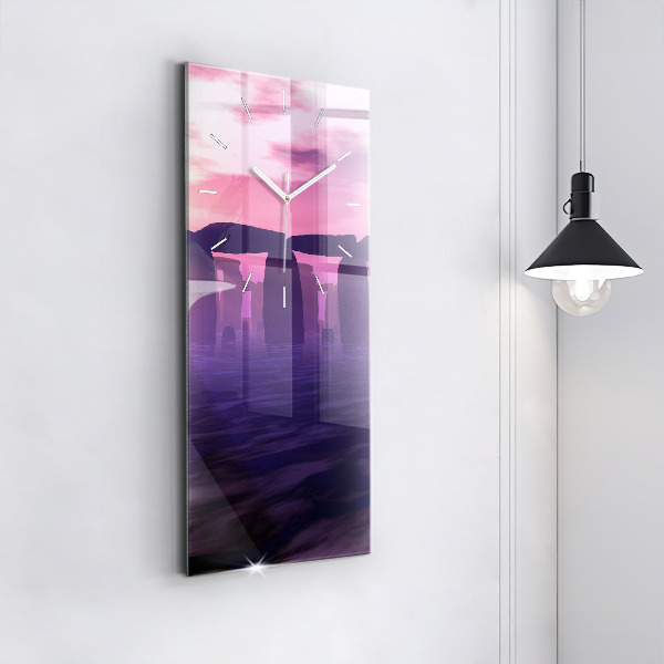 Ceas vertical de perete din sticlă Apus de soare la Stonehenge