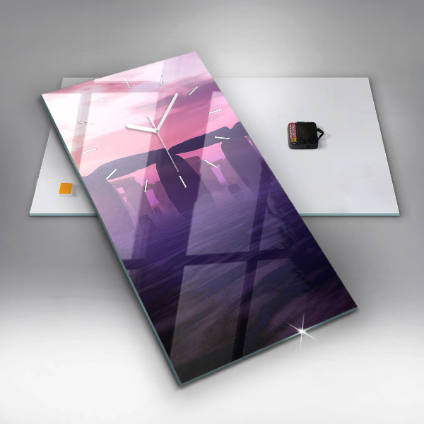 Ceas vertical de perete din sticlă Apus de soare la Stonehenge