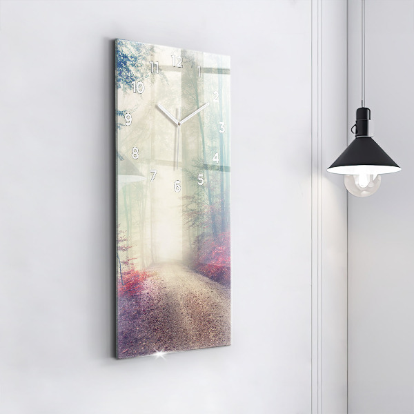 Ceas vertical de perete din sticlă Drum de toamnă pădure ceață