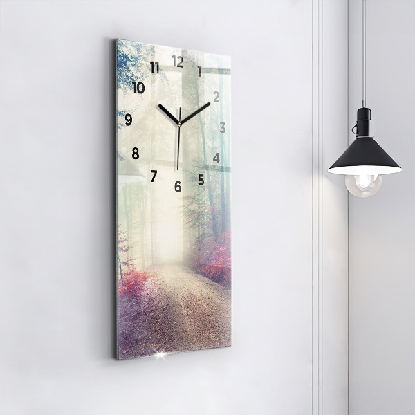 Ceas vertical de perete din sticlă Drum de toamnă pădure ceață