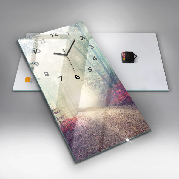 Ceas vertical de perete din sticlă Drum de toamnă pădure ceață