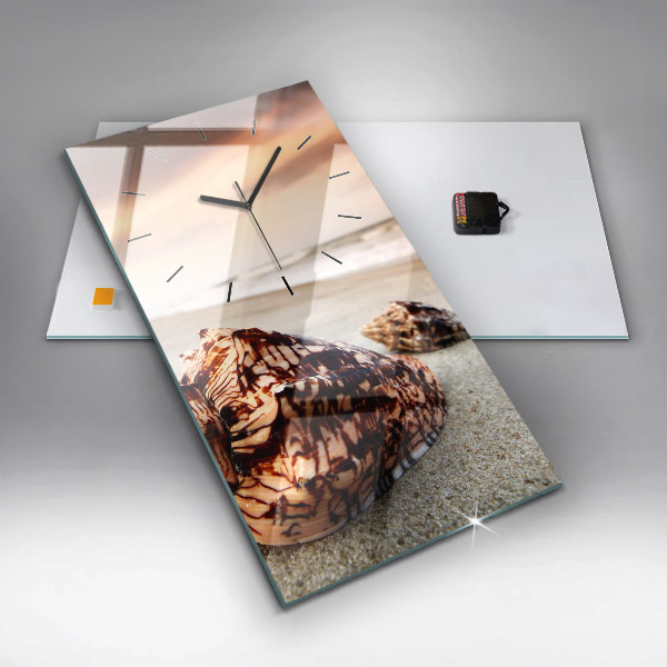 Ceas vertical de perete din sticlă Scoici pe plajă