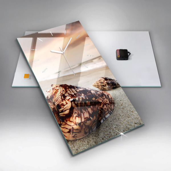 Ceas vertical de perete din sticlă Scoici pe plajă