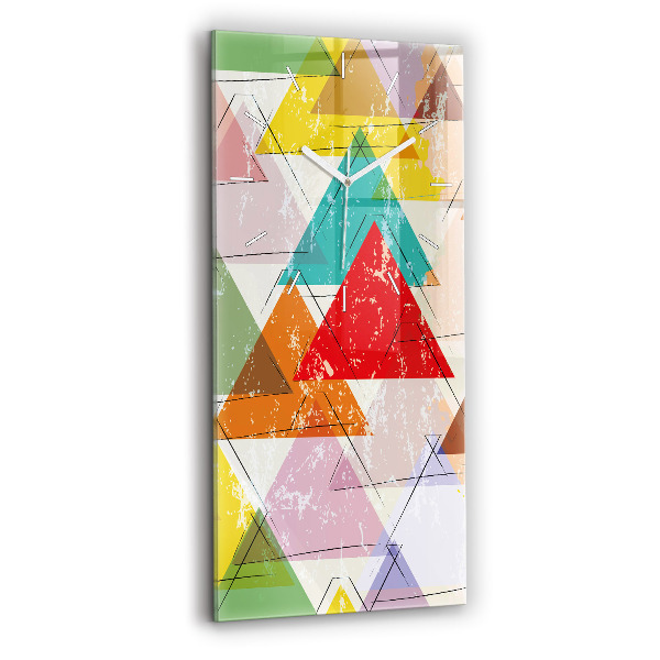 Ceas vertical de perete din sticlă Triunghiuri geometrice