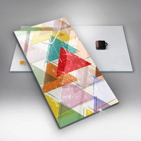 Ceas vertical de perete din sticlă Triunghiuri geometrice