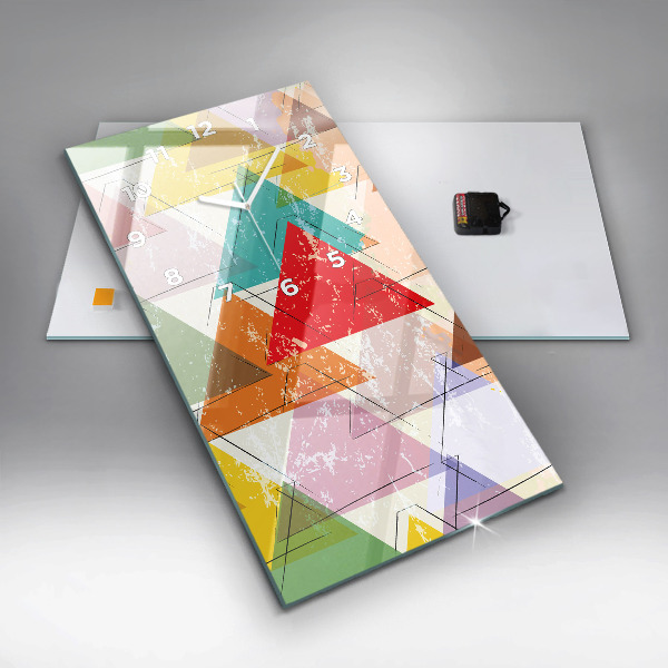 Ceas vertical de perete din sticlă Triunghiuri geometrice
