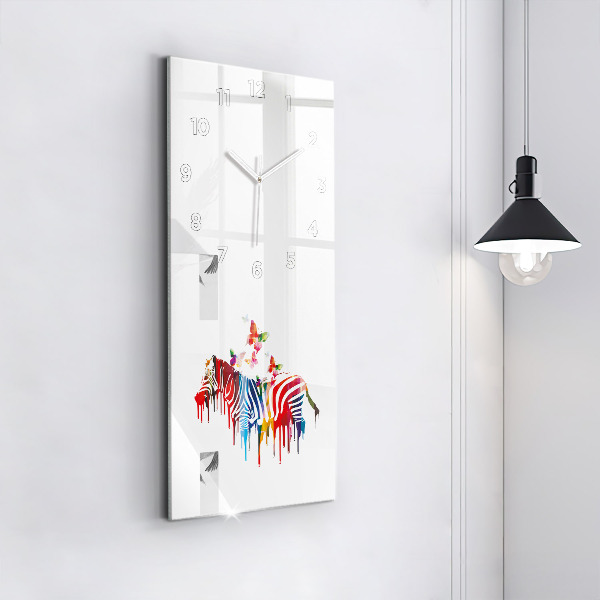 Ceas vertical de perete din sticlă Zebră colorată