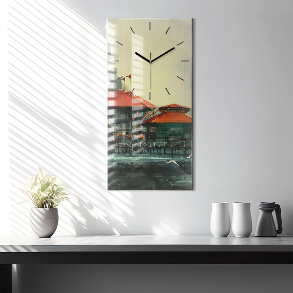 Ceas vertical de perete din sticlă Sat de pescari