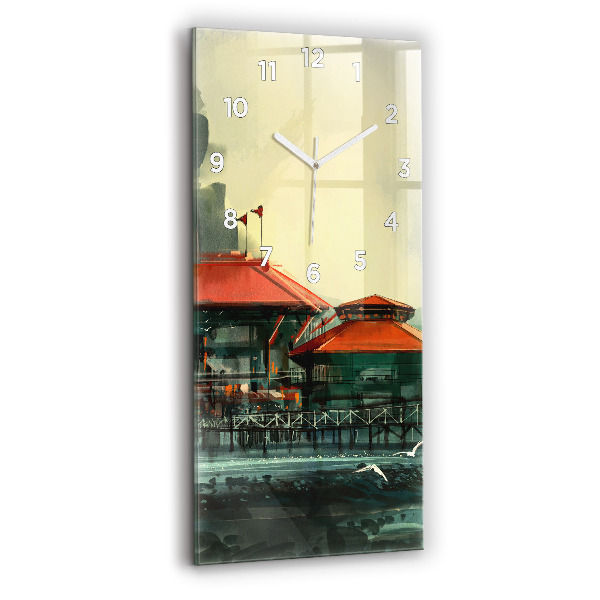 Ceas vertical de perete din sticlă Sat de pescari