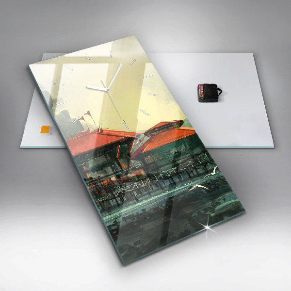 Ceas vertical de perete din sticlă Sat de pescari