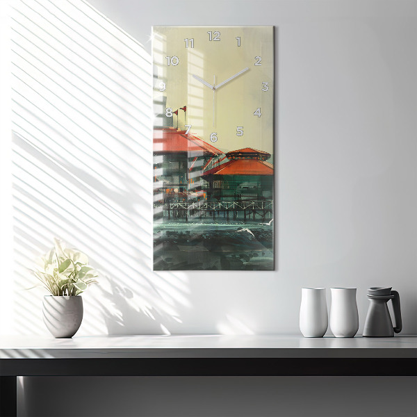 Ceas vertical de perete din sticlă Sat de pescari