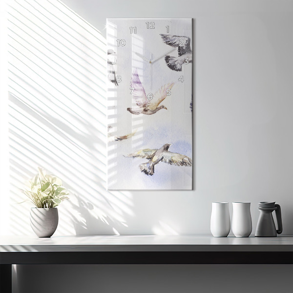 Ceas vertical de perete din sticlă Păsări zburătoare