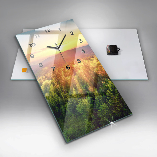 Ceas vertical de perete din sticlă Apus peste dealuri