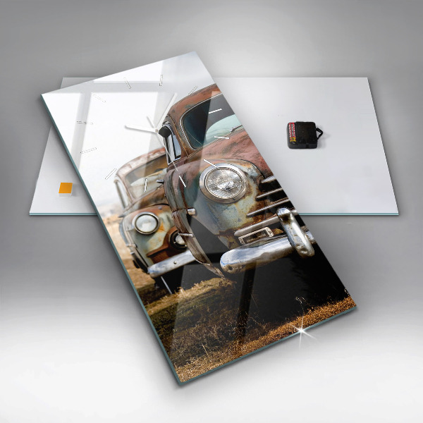 Ceas vertical de perete din sticlă Mașini vechi