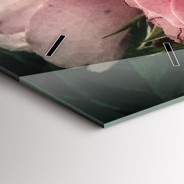 Ceas vertical de perete din sticlă Buchet de trandafiri roz