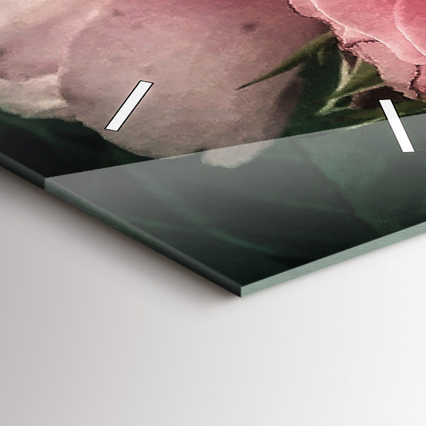 Ceas vertical de perete din sticlă Buchet de trandafiri roz