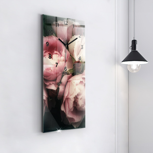 Ceas vertical de perete din sticlă Buchet de trandafiri roz