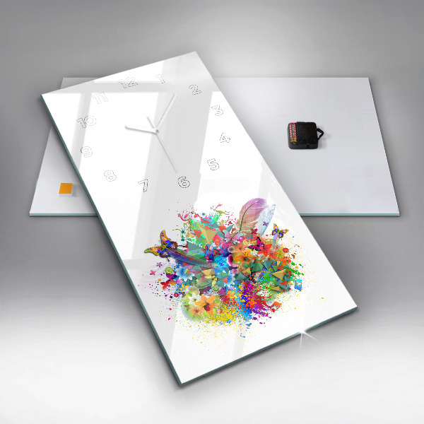 Ceas vertical de perete din sticlă Armonie florală cu fluturi