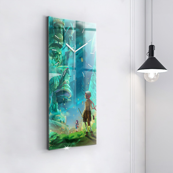 Ceas vertical de perete din sticlă Copii în pădure