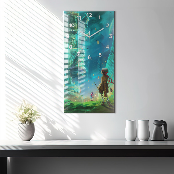 Ceas vertical de perete din sticlă Copii în pădure