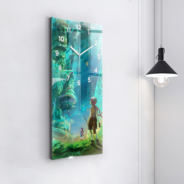 Ceas vertical de perete din sticlă Copii în pădure