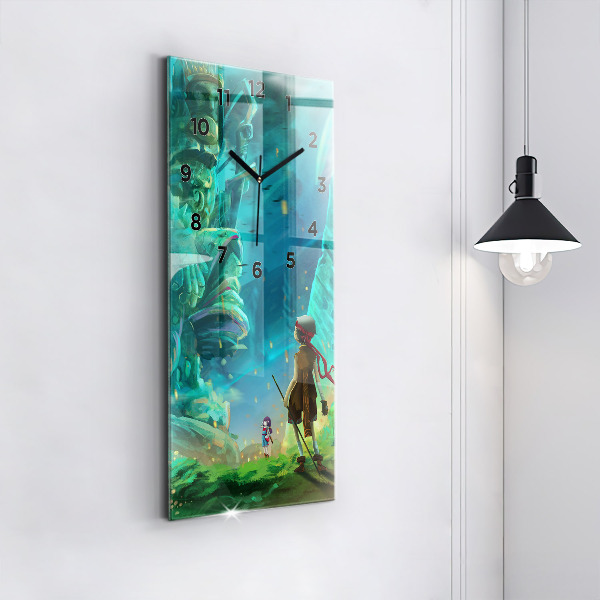 Ceas vertical de perete din sticlă Copii în pădure