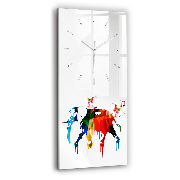 Ceas vertical de perete din sticlă Elefant pictat colorat