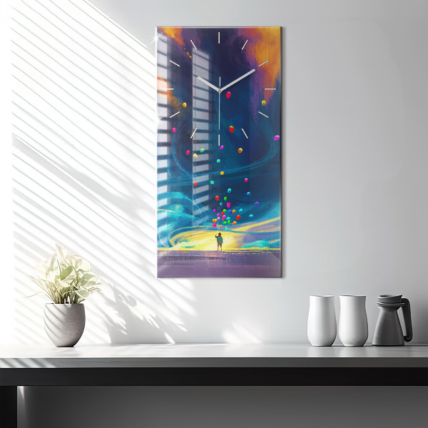 Ceas vertical de perete din sticlă Copil și baloane