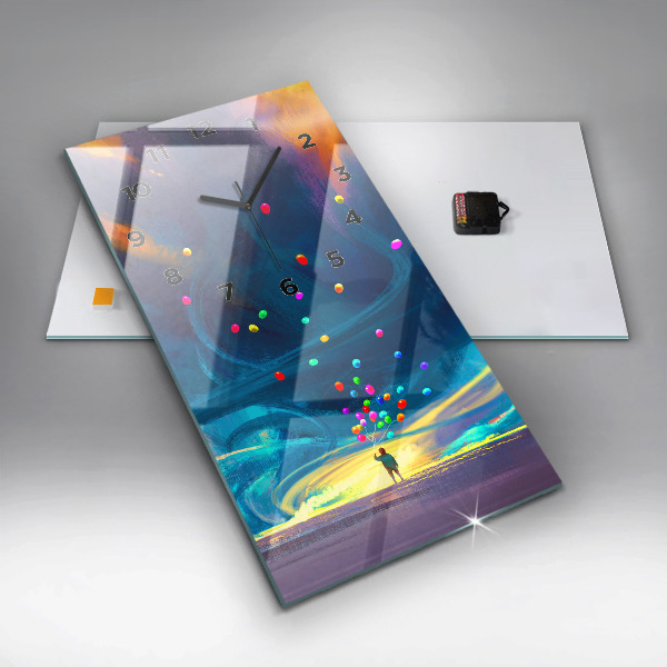 Ceas vertical de perete din sticlă Copil și baloane