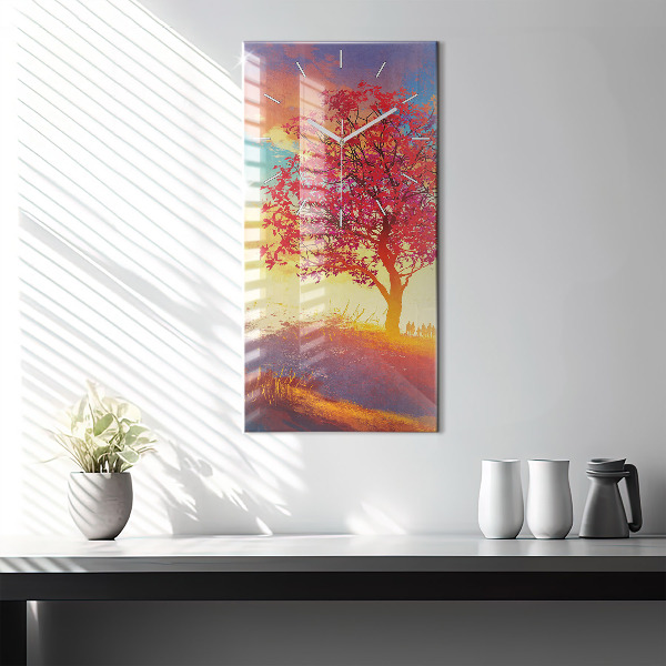 Ceas vertical de perete din sticlă Peisaj de toamnă