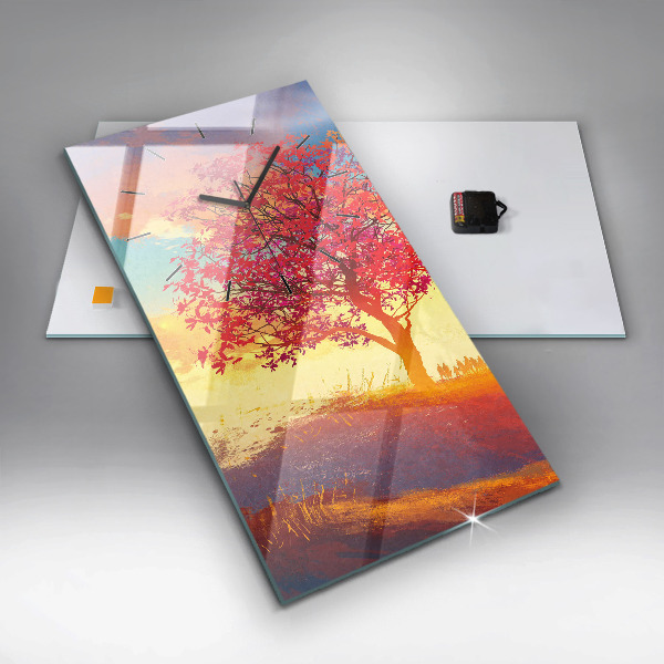 Ceas vertical de perete din sticlă Peisaj de toamnă